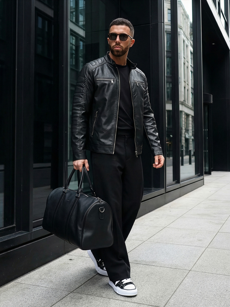 Vīriešu ādas virsjaka melna OZONEE JS/11Z8138