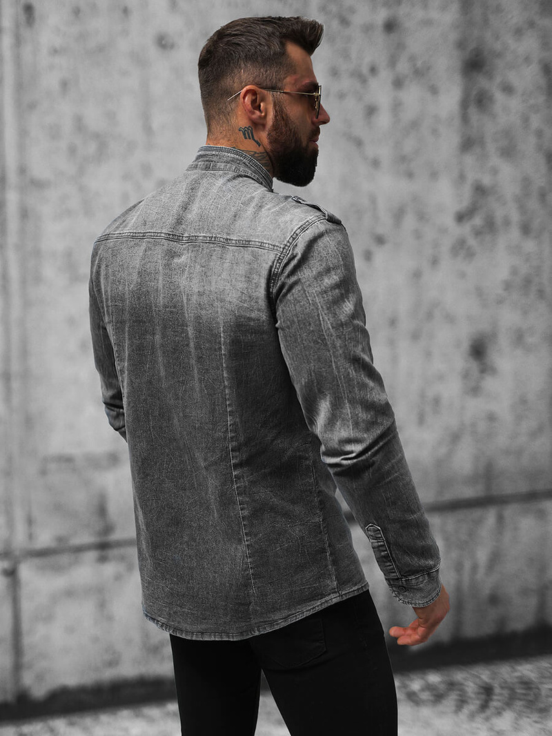 Vīriešu džinsu krekls pelēka OZONEE NB/MC713G