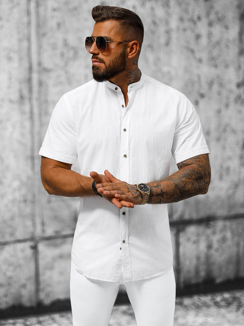 Vīriešu krekls ar īsām piedurknēm balts OZONEE O/V49