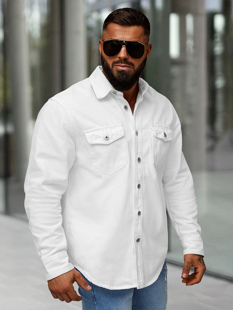 Vīriešu džinsu krekls balts OZONEE L/CA777/2