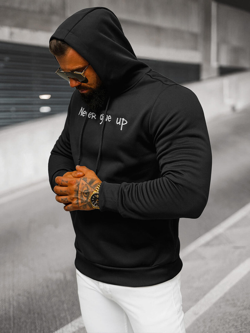 Vīriešu džemperis ar kapuci melna OZONEE JS/27B6512/3