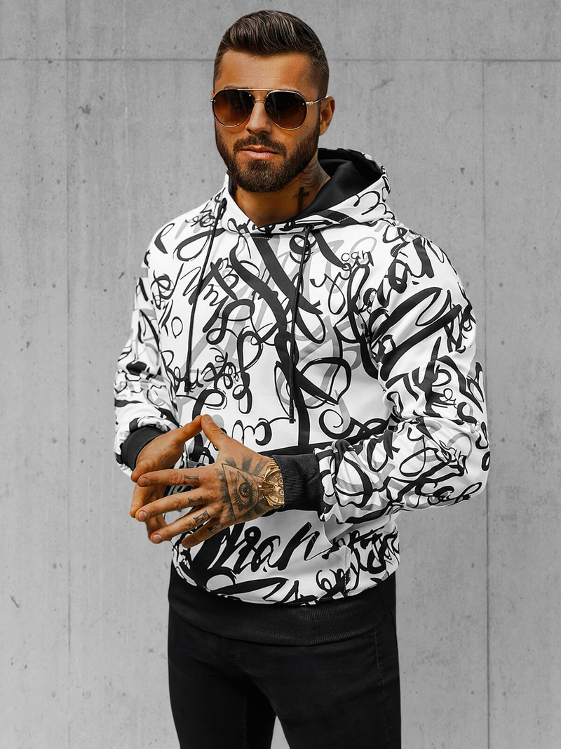 Vīriešu džemperis ar kapuci balta OZONEE JS/8B1153/1