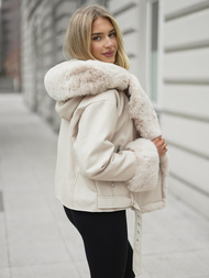 Sieviešu ādas jaka ecru OZONEE JS/61M8506/290Z