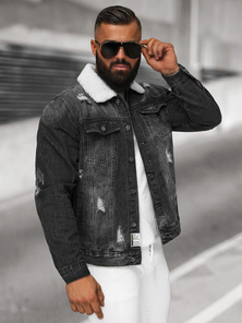 Vīriešu džinsu jaka šerpa melna OZONEE NB/MJ502NZ