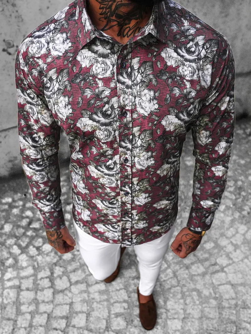 Vīriešu krekls bordosarkans OZONEE O/3322Z