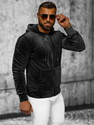 Vīriešu velūra džemperis ar kapuci melns OZONEE JS/8B1168/3