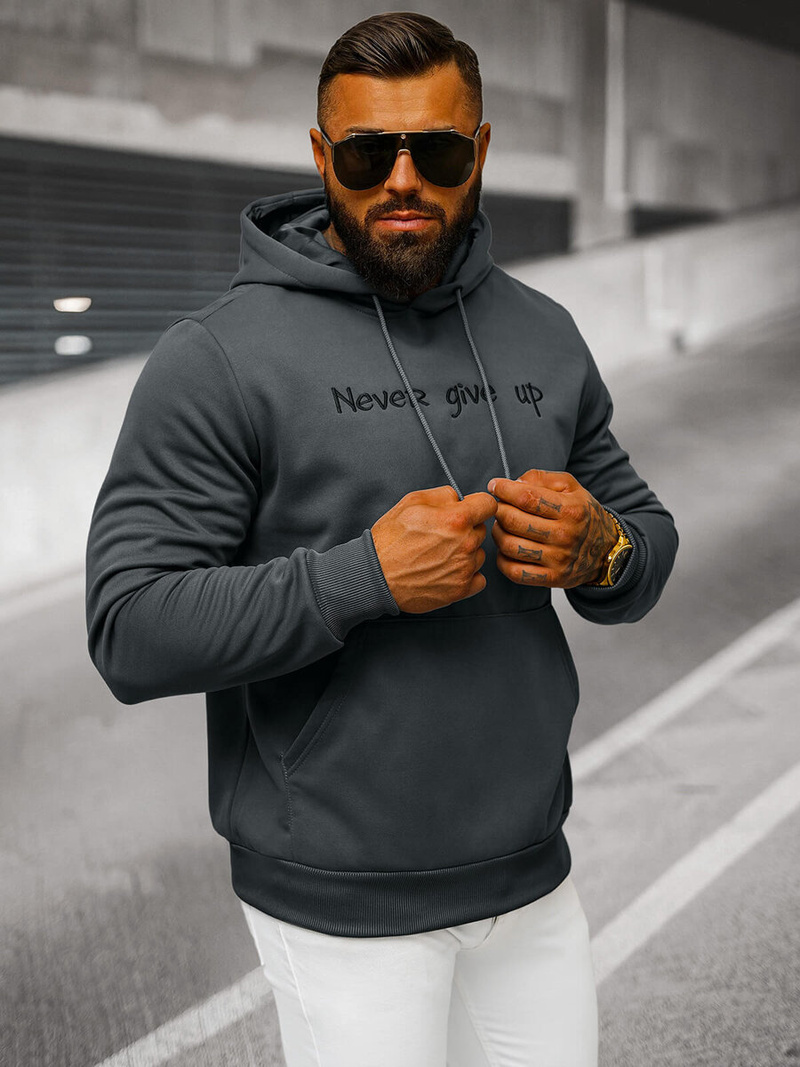 Vīriešu džemperis ar kapuci grafīta OZONEE JS/27B6512/5