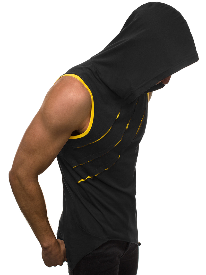 Vīriešu T-krekls ar kapuci melns-dzeltens OZONEE O/1254Z