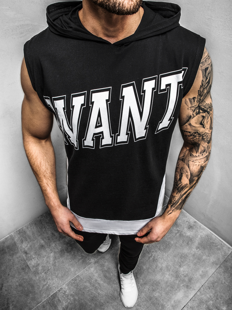 Vīriešu T-krekls ar kapuci melns OZONEE B/60042Z