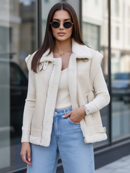 Sieviešu ādas veste smilšu OZONEE JS/61M8503/280Z