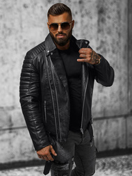 Vīriešu ādas virsjaka melna OZONEE JS/11Z8005Z