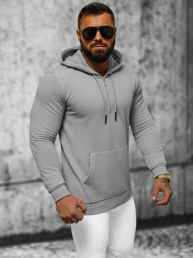 Vīriešu džemperis ar kapuci pelēka OZONEE O/TB2273