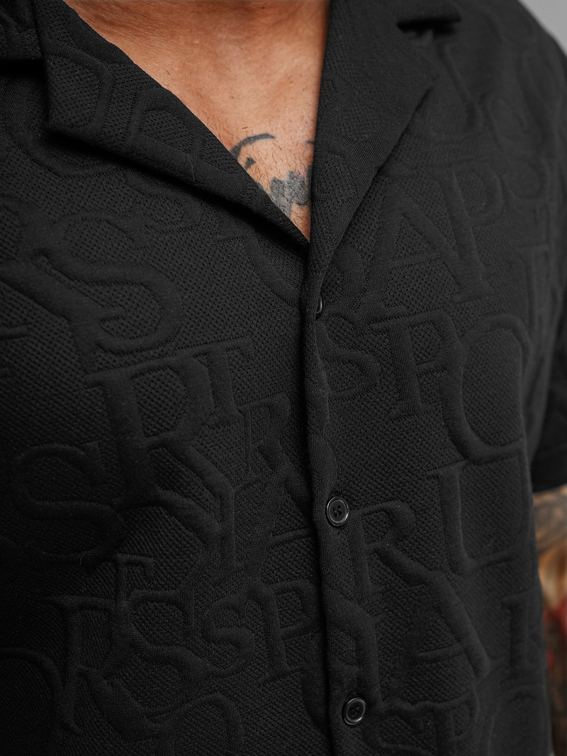 Vīriešu krekls ar īsām piedurknēm melns OZONEE O/B2256