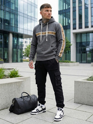 Vīriešu džemperis ar kapuci grafīta OZONEE JS/8B1729/5Z