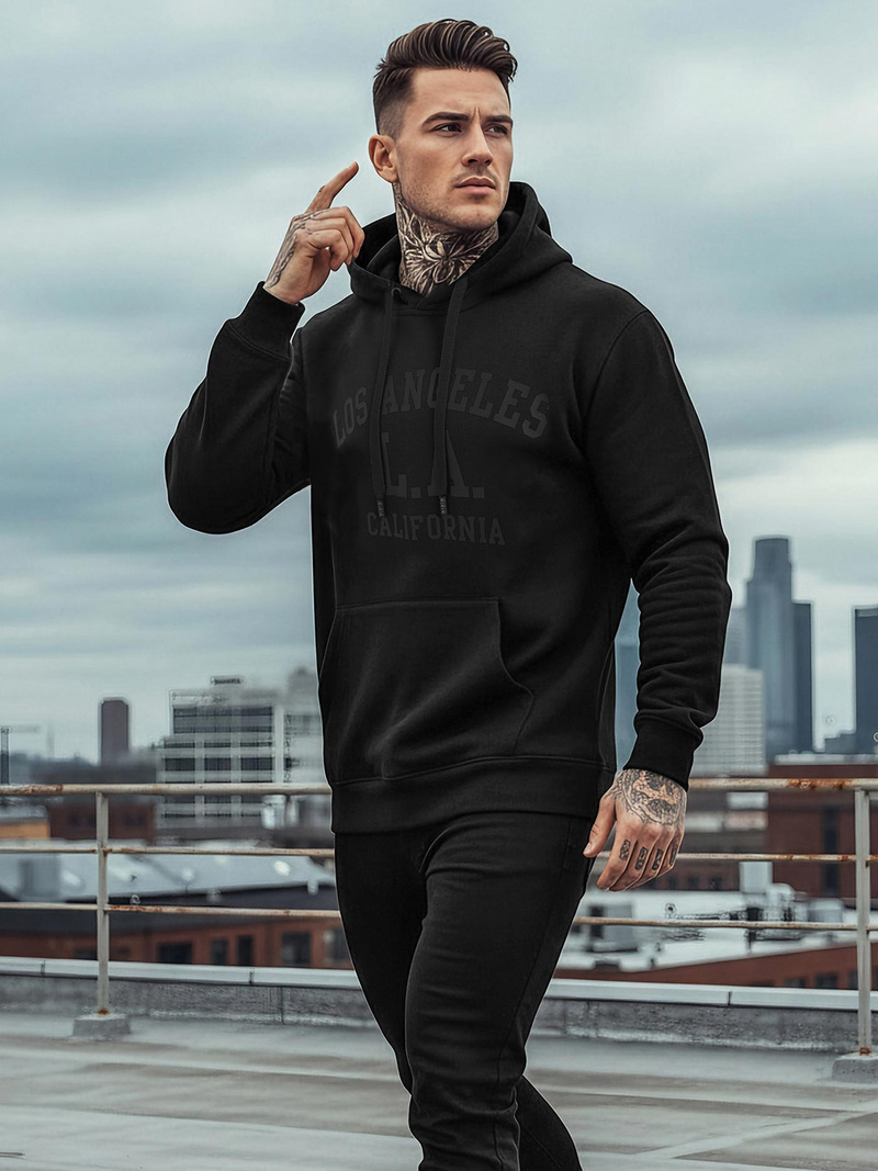 Vīriešu džemperis ar kapuci melna OZONEE JS/8B1972/3