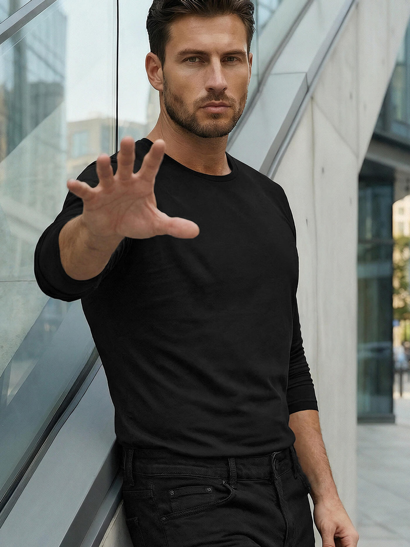 Vīriešu T-krekls ar garām piedurknēm melns OZONEE JS/2088Z