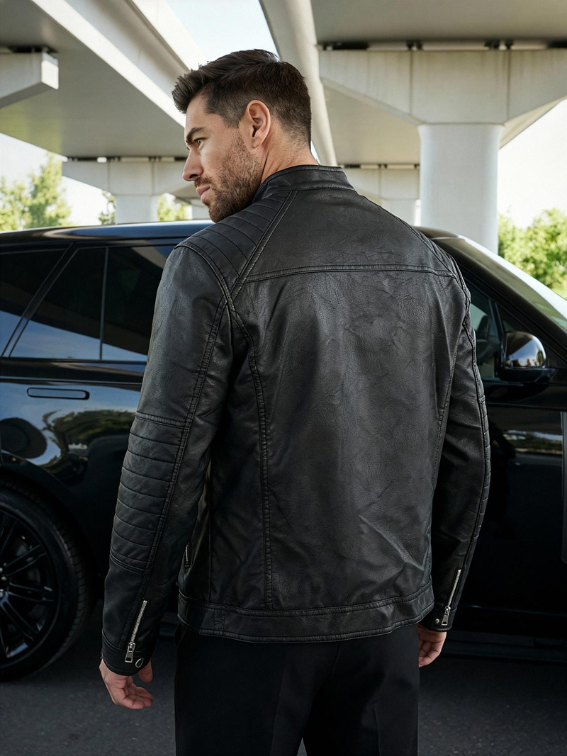 Vīriešu ādas virsjaka melna OZONEE JS/11Z8066