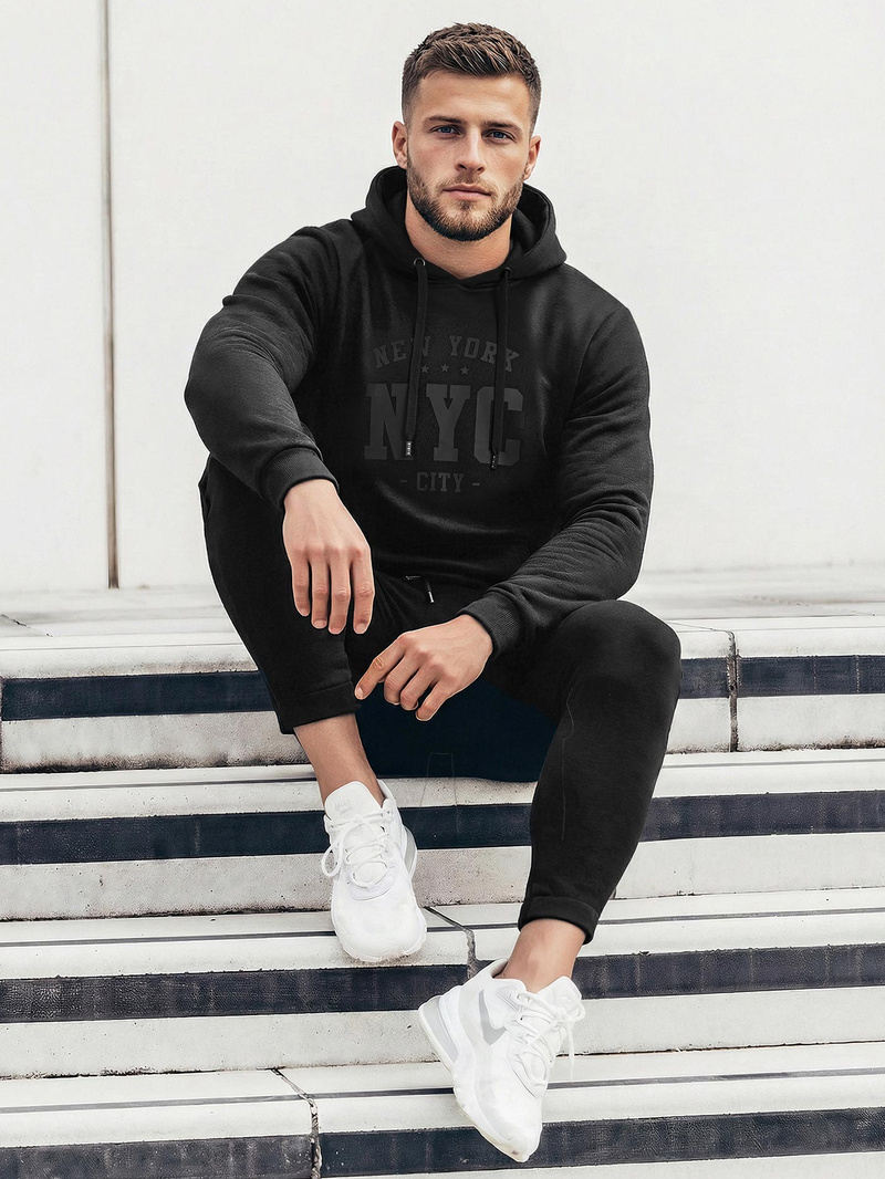 Vīriešu džemperis ar kapuci melna OZONEE JS/8B1971/3