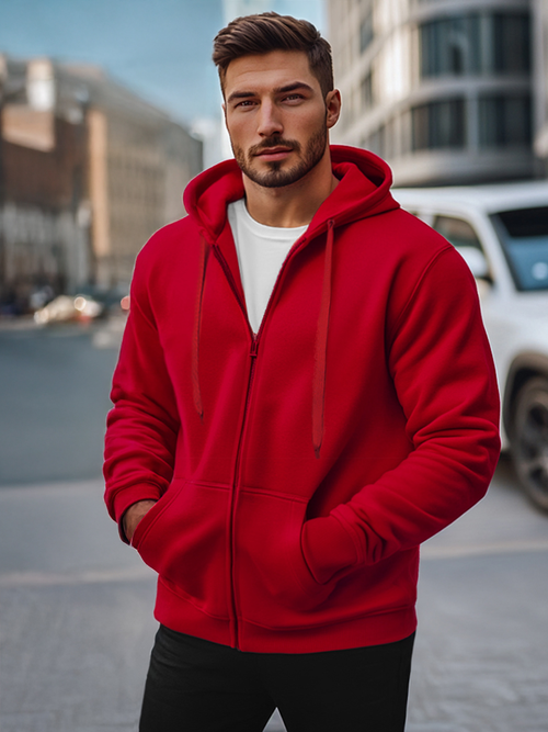 Vīriešu džemperis ar kapuci tumši-sarkans OZONEE JS/2008Z