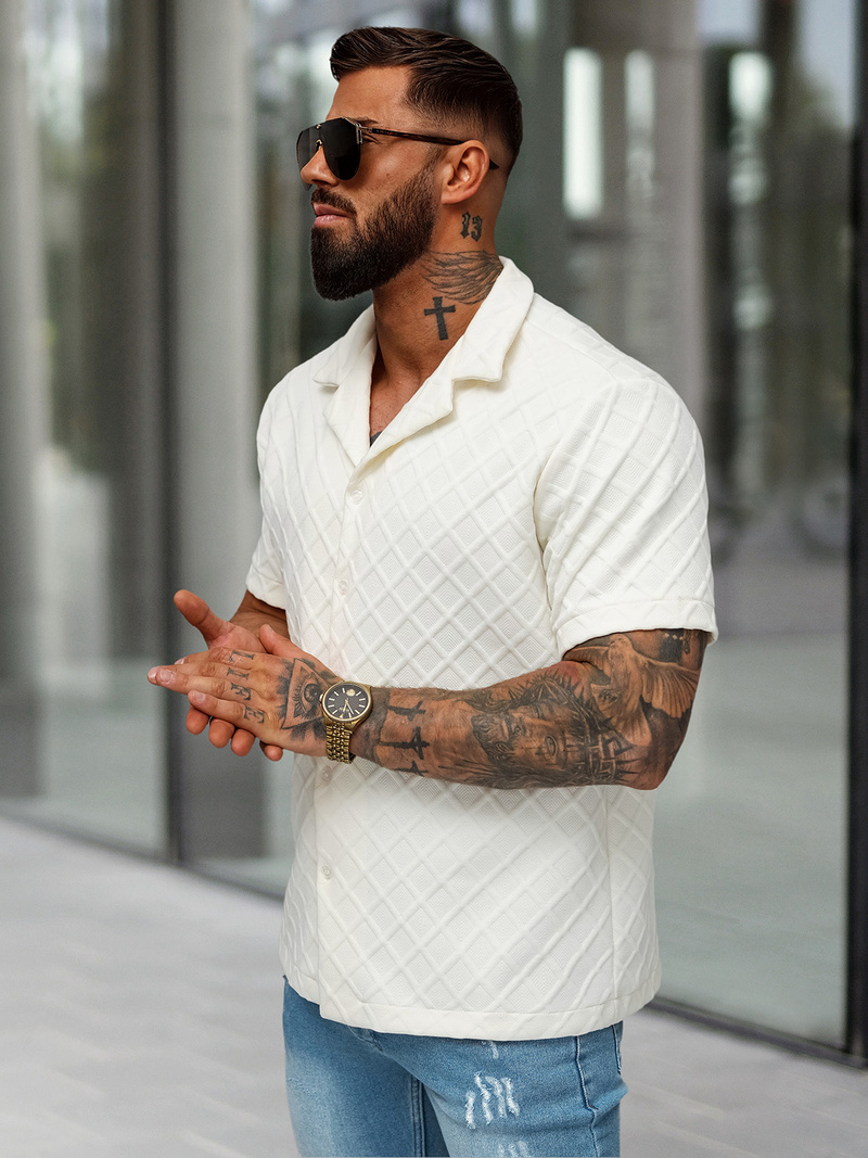 Vīriešu krekls ar īsām piedurknēm ecru OZONEE O/B2257