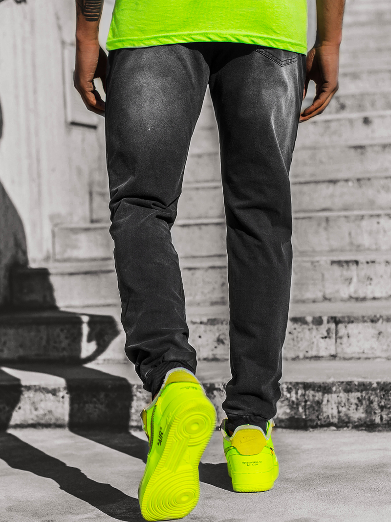 Vīriešu jogger bikses melnas-zaļas OZONEE JS/KK1105