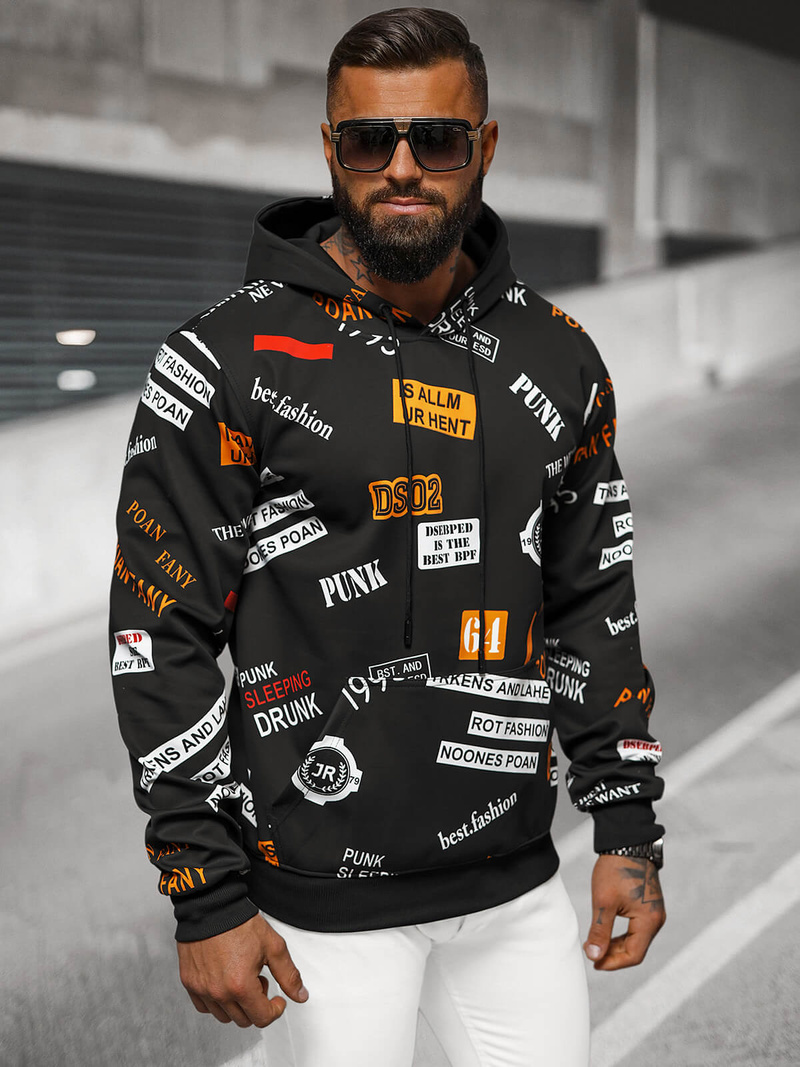 Vīriešu džemperis ar kapuci melns OZONEE JS/8B1250/3