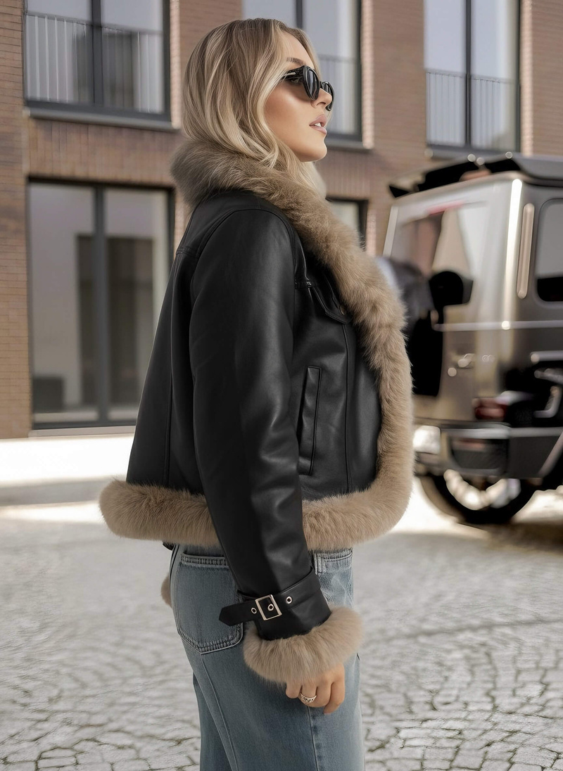 Sieviešu ādas jaka melna OZONEE JS/61M8517/392