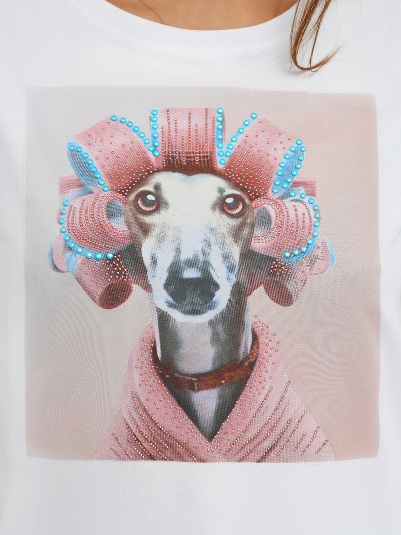 Sieviešu t-krekls balti-sārtas OZONEE JS/YJ77726