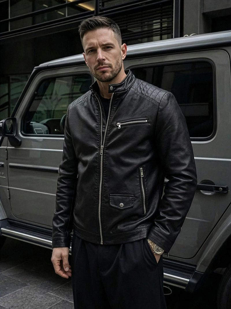 Vīriešu ādas virsjaka melna OZONEE JS/11Z8021