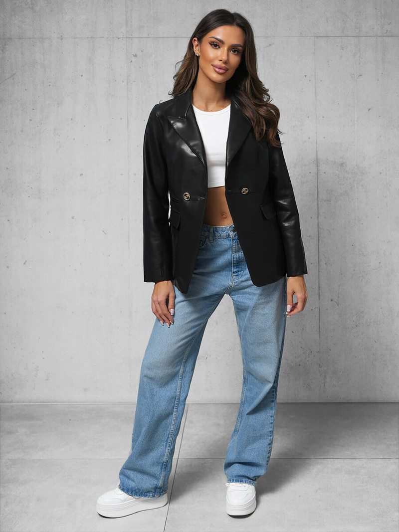 Sieviešu ādas jaka melna OZONEE JS/11Z8121