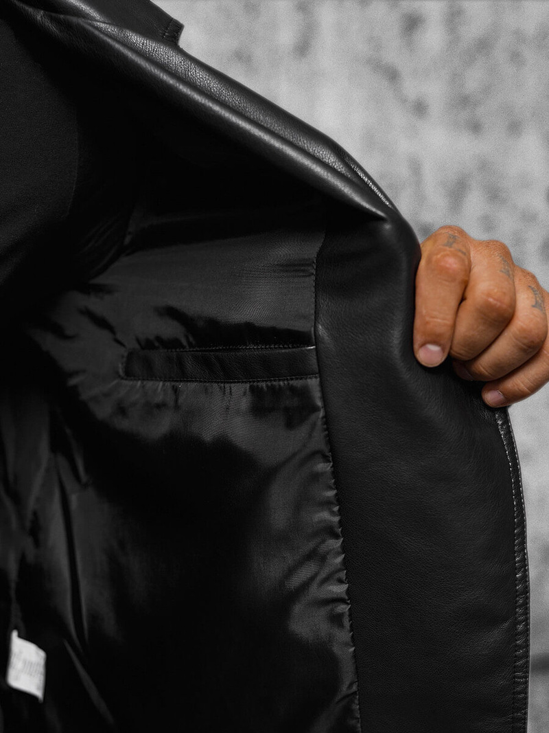 Vīriešu ādas virsjaka melna OZONEE JS/11Z8067