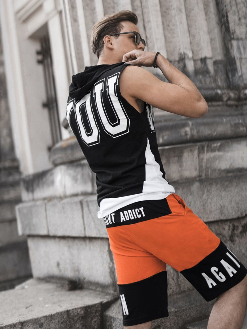 Vīriešu T-krekls ar kapuci melns OZONEE B/60042Z