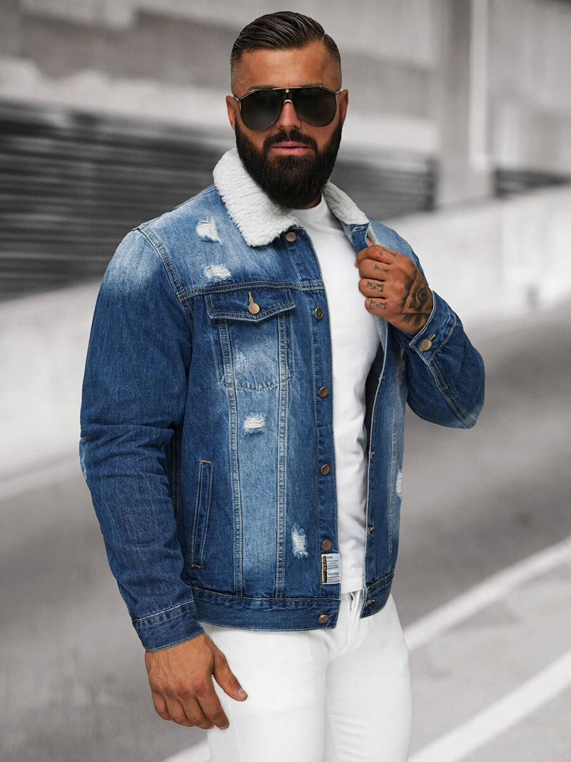 Vīriešu džinsu jaka šerpa debesu zila OZONEE NB/MJ502BZ