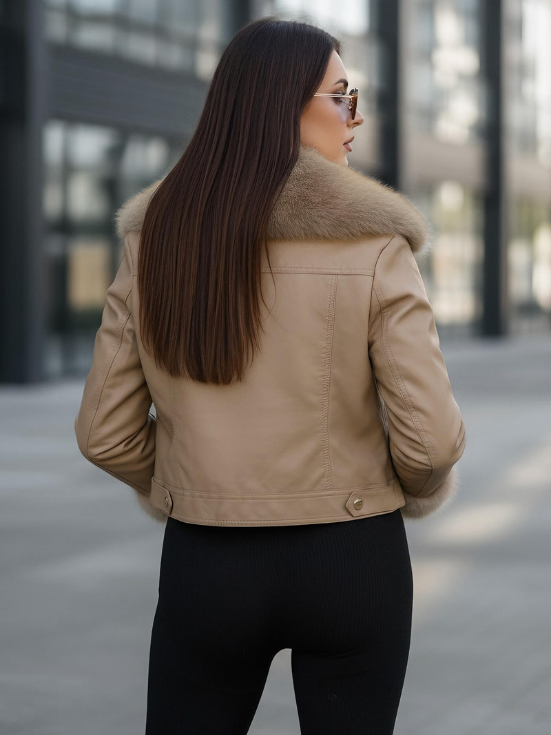 Sieviešu ādas jaka smilšu OZONEE JS/61M8513/84Z