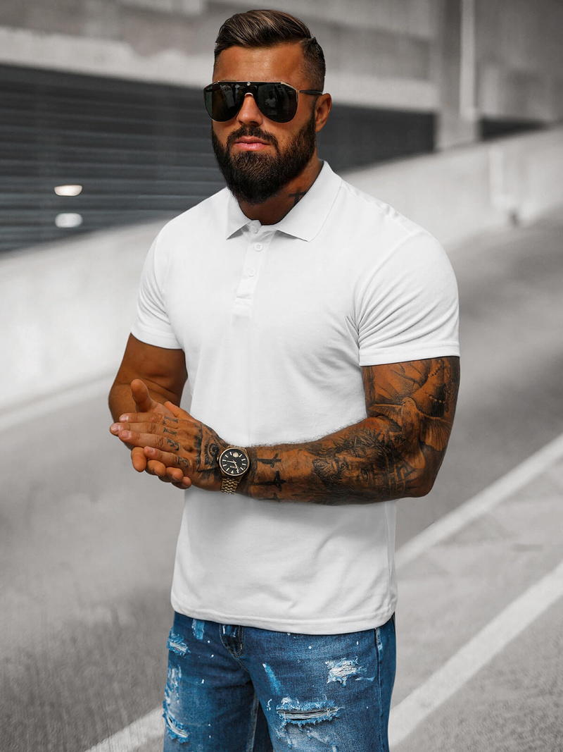 Vīriešu polo krekls balts OZONEE JS/8T80/1Z