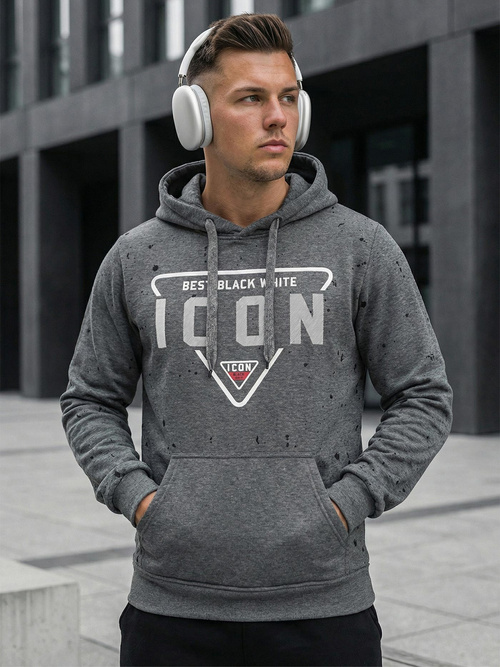 Vīriešu džemperis ar kapuci grafīta OZONEE JS/8B1737/5