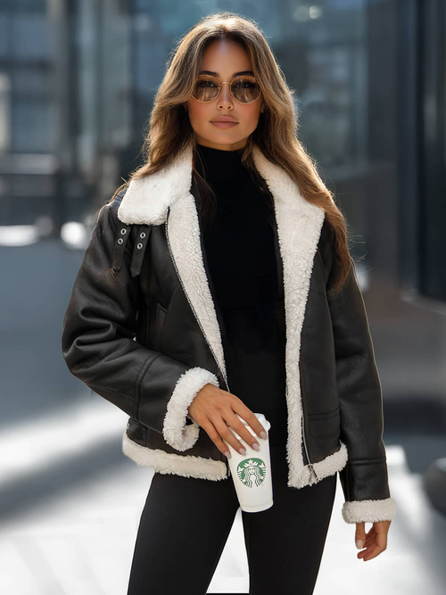 Sieviešu ādas jaka melna OZONEE JS/11Z8178Z