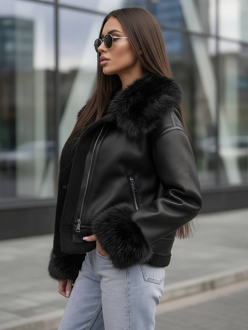 Sieviešu ādas jaka melna OZONEE JS/61M8505/392Z