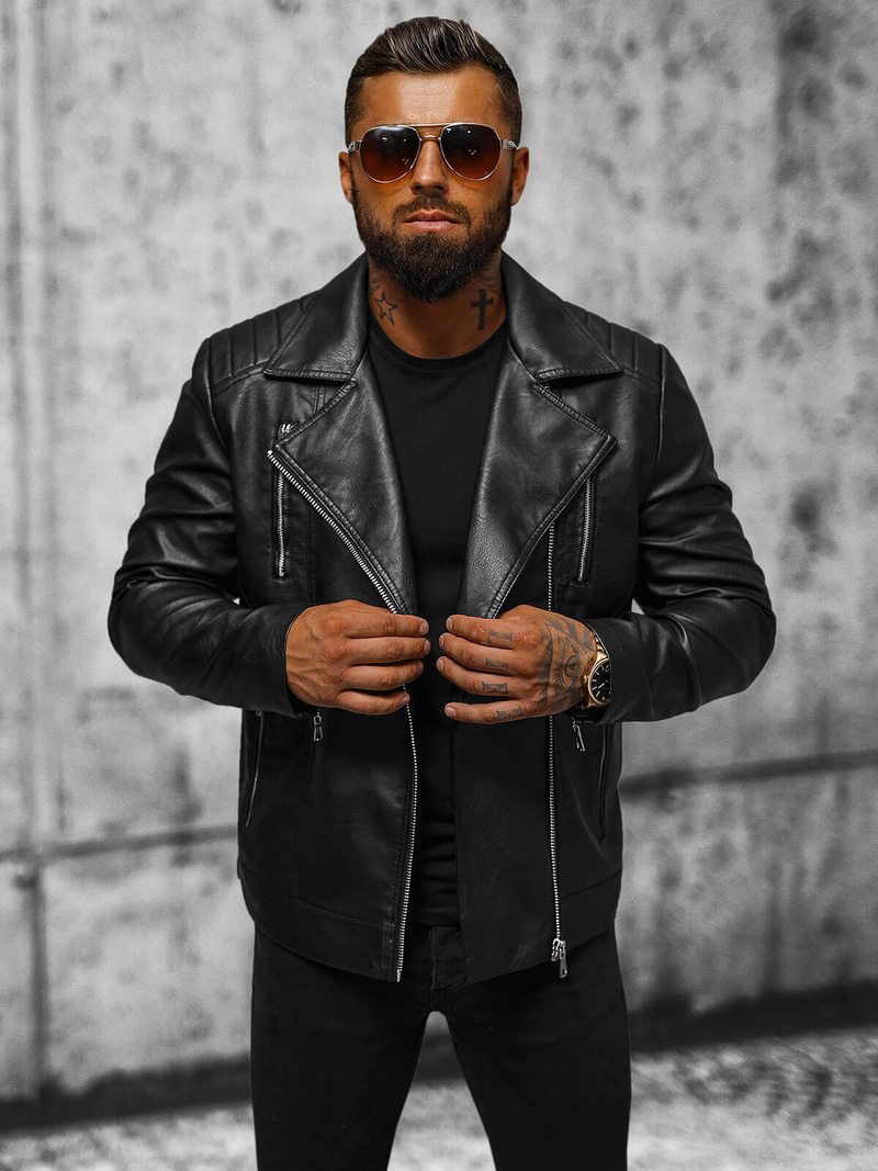 Vīriešu ādas virsjaka melna OZONEE JS/11Z8067