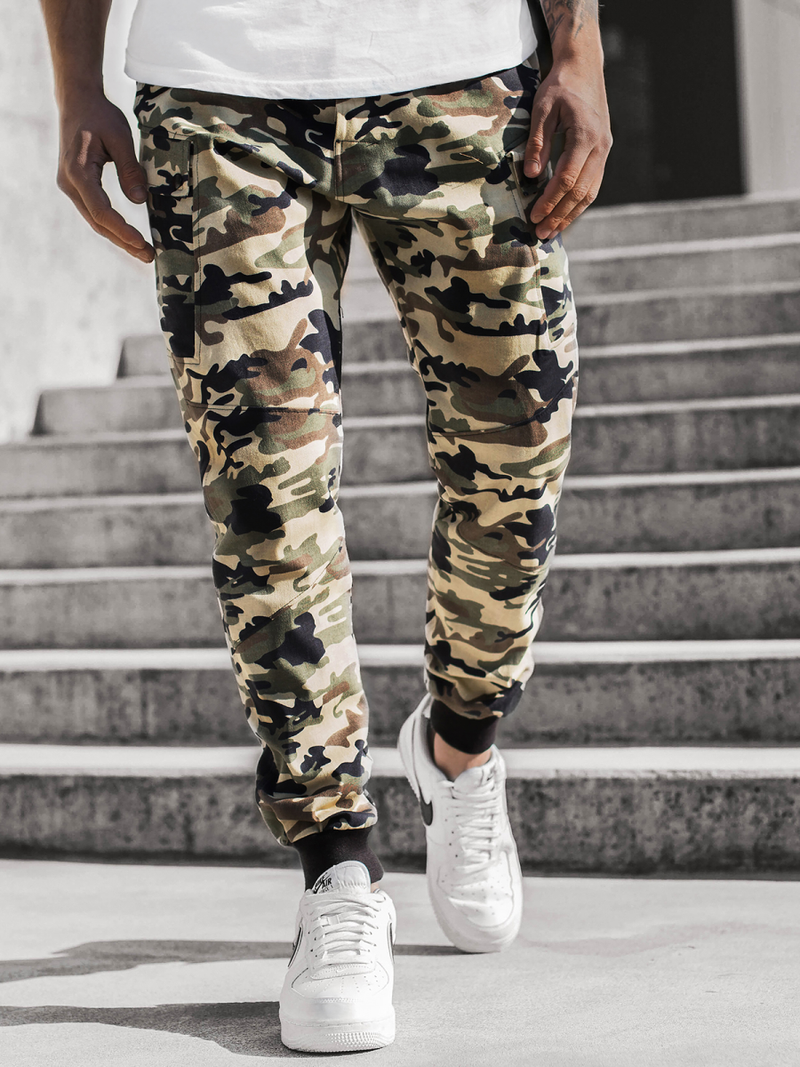 Vīriešu chino jogger bikses kamuflāžas-smilšu OZONEE O/11103