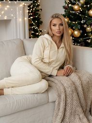 Sieviešu velūra treniņtērpa komplekts ecru OZONEE JS/8C1176/155Z