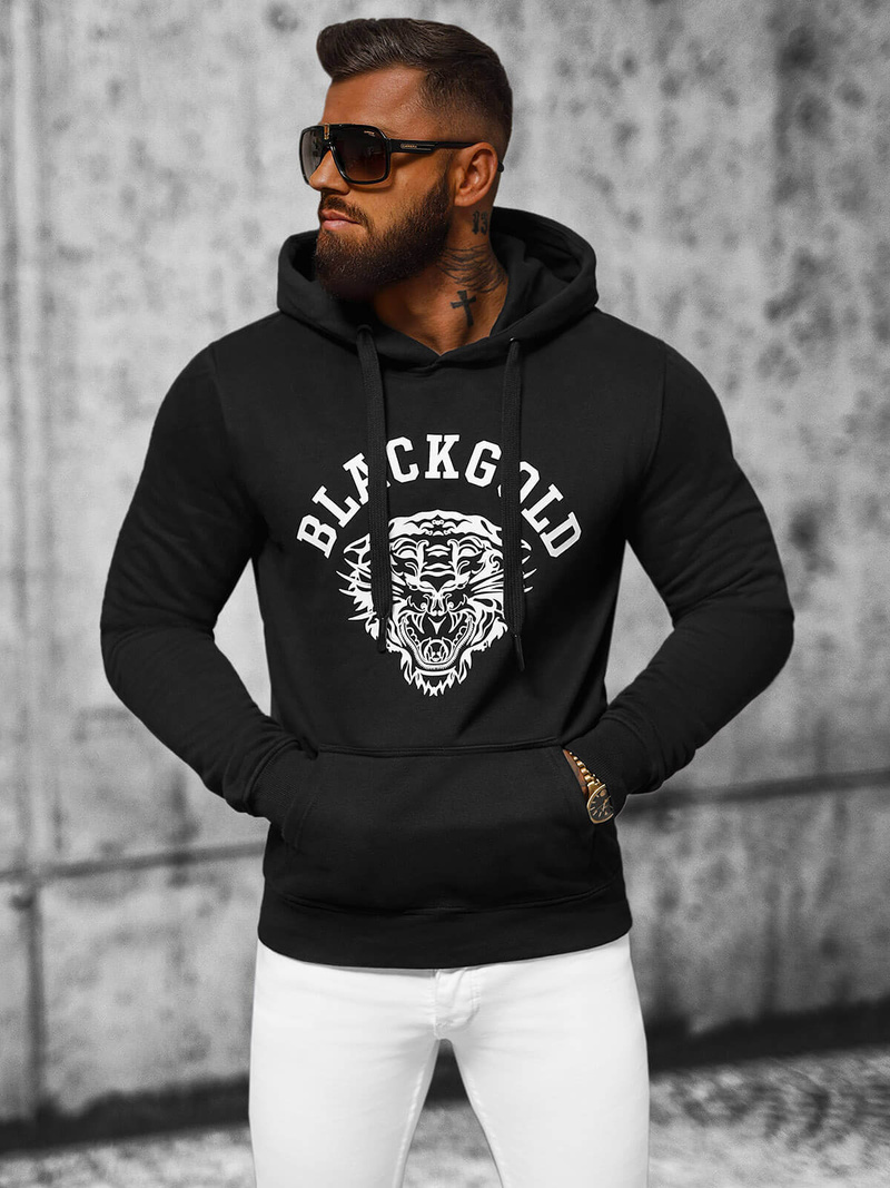 Vīriešu džemperis ar kapuci melna OZONEE NB/MF2007