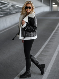 Sieviešu ādas jaka melni-balta OZONEE JS/11Z8177Z