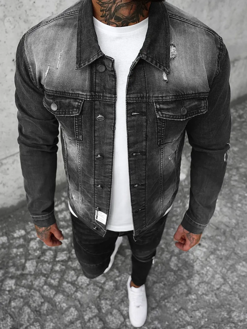 Vīriešu džinsu jaka melna OZONEE NB/MJ500N