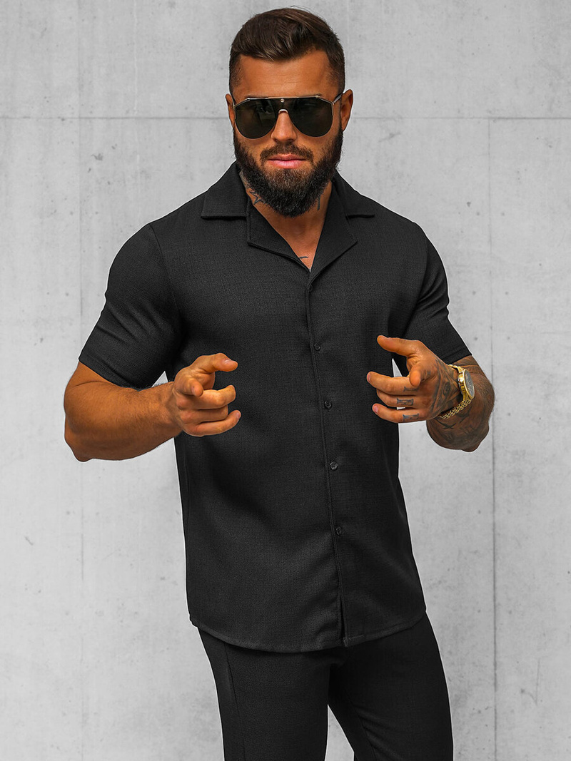 Vīriešu krekls ar īsām piedurknēm melns OZONEE O/Y971T