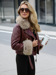 Sieviešu ādas jaka bordosarkans OZONEE JS/61M8512/6