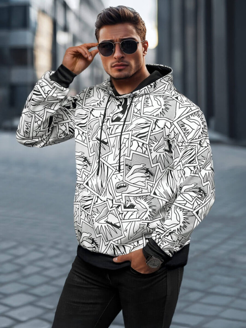 Vīriešu džemperis ar kapuci balta OZONEE JS/8B1256/1Z