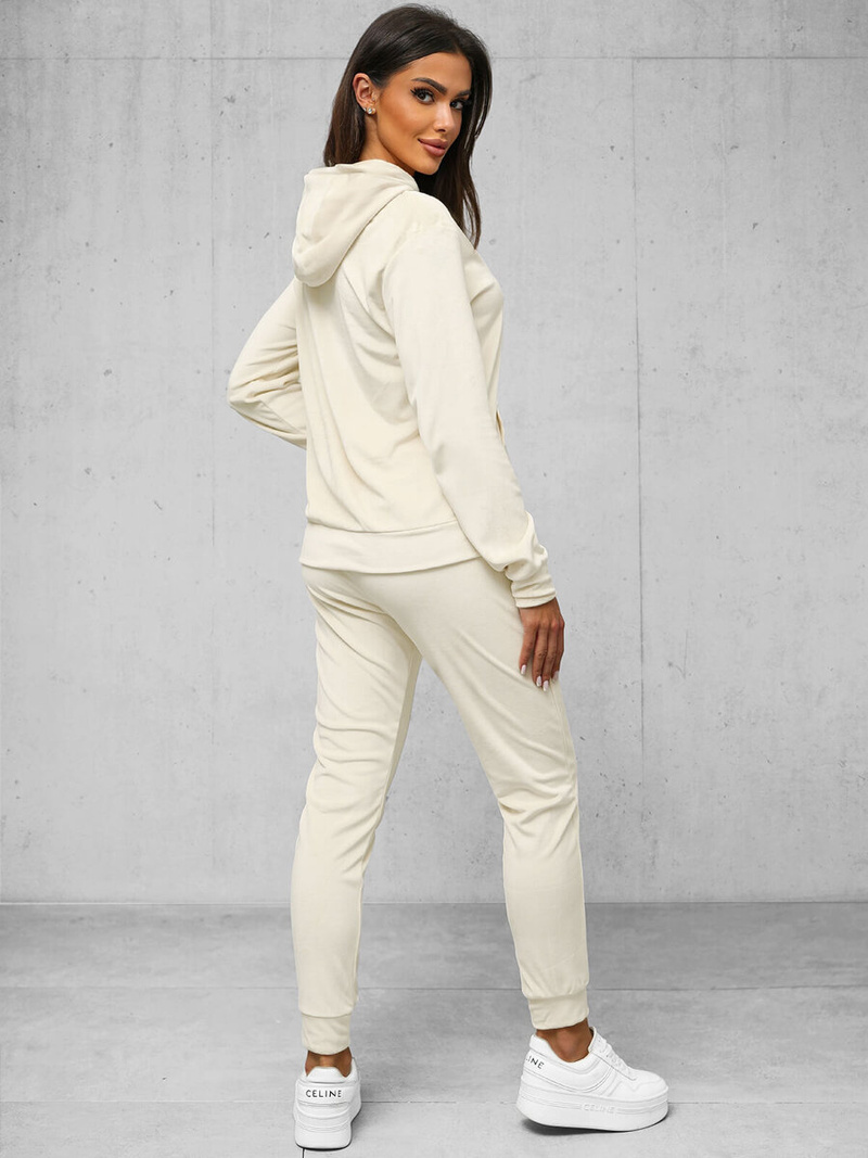 Sieviešu velūra treniņtērpa komplekts ecru OZONEE JS/8C1176/155Z