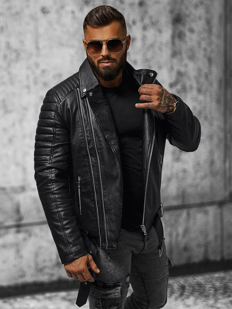 Vīriešu ādas virsjaka melna OZONEE JS/11Z8005Z