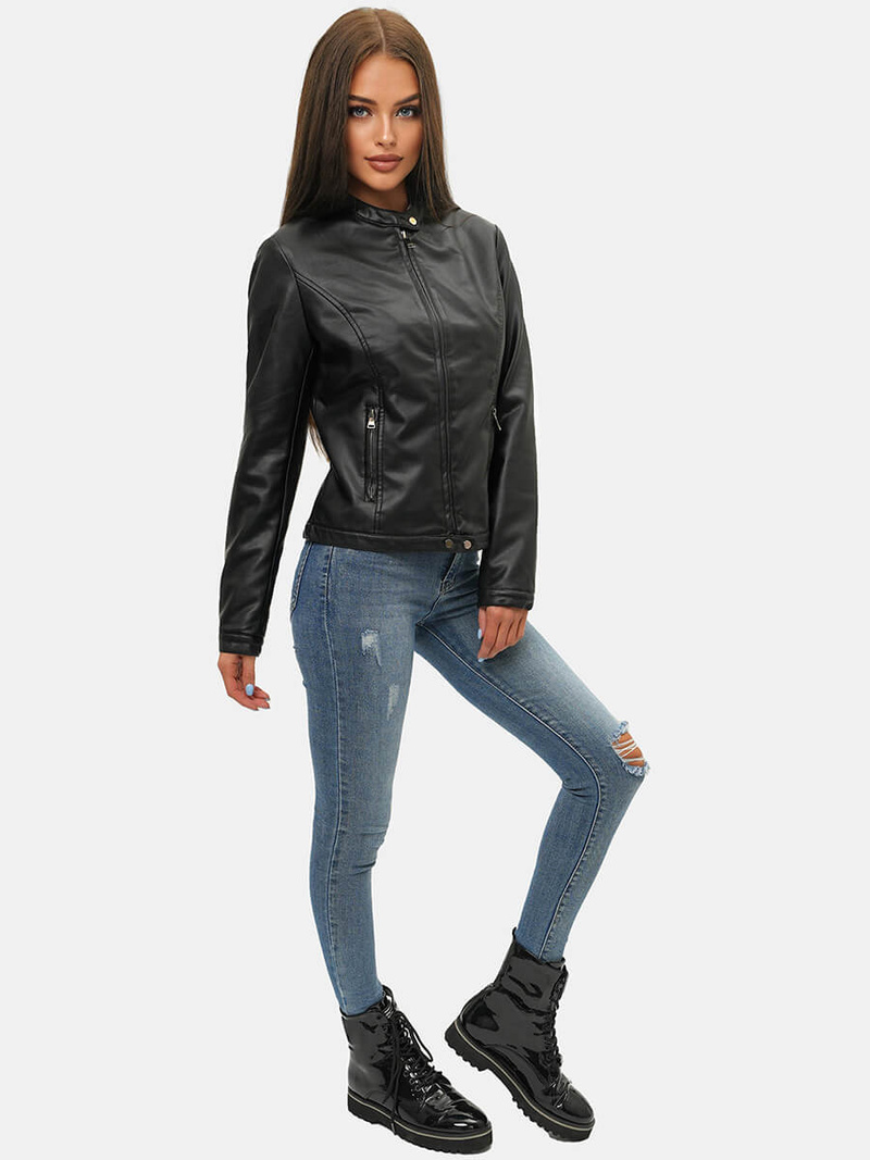 Sieviešu ādas jaka melna OZONEE JS/11Z8008